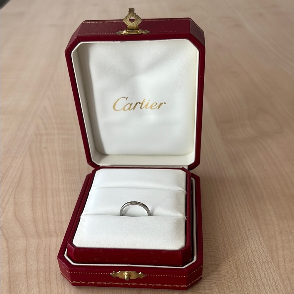 Cartier Platinum Band with three diamonds ring - Size 4.5 -5